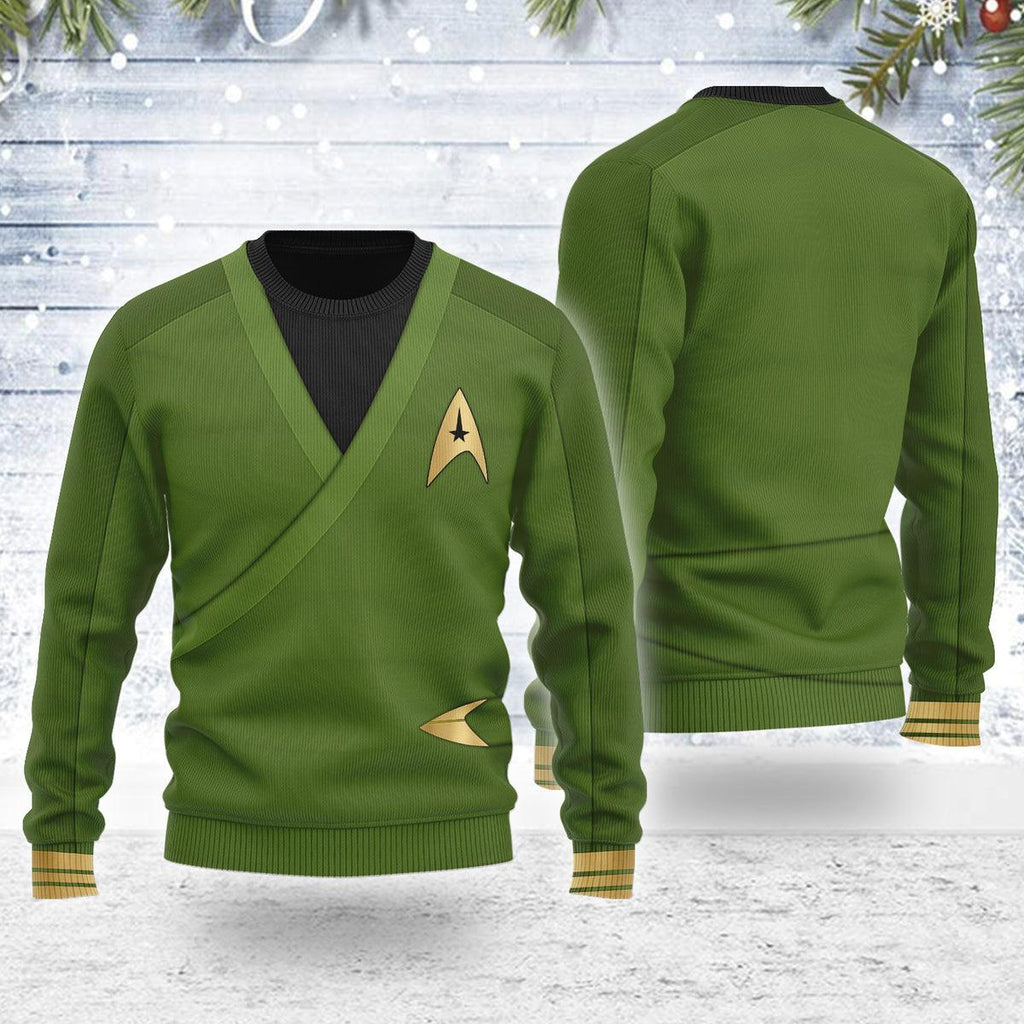 Captain Pike Green Themed Costume Christmas Wool Sweater - OodieGang.com