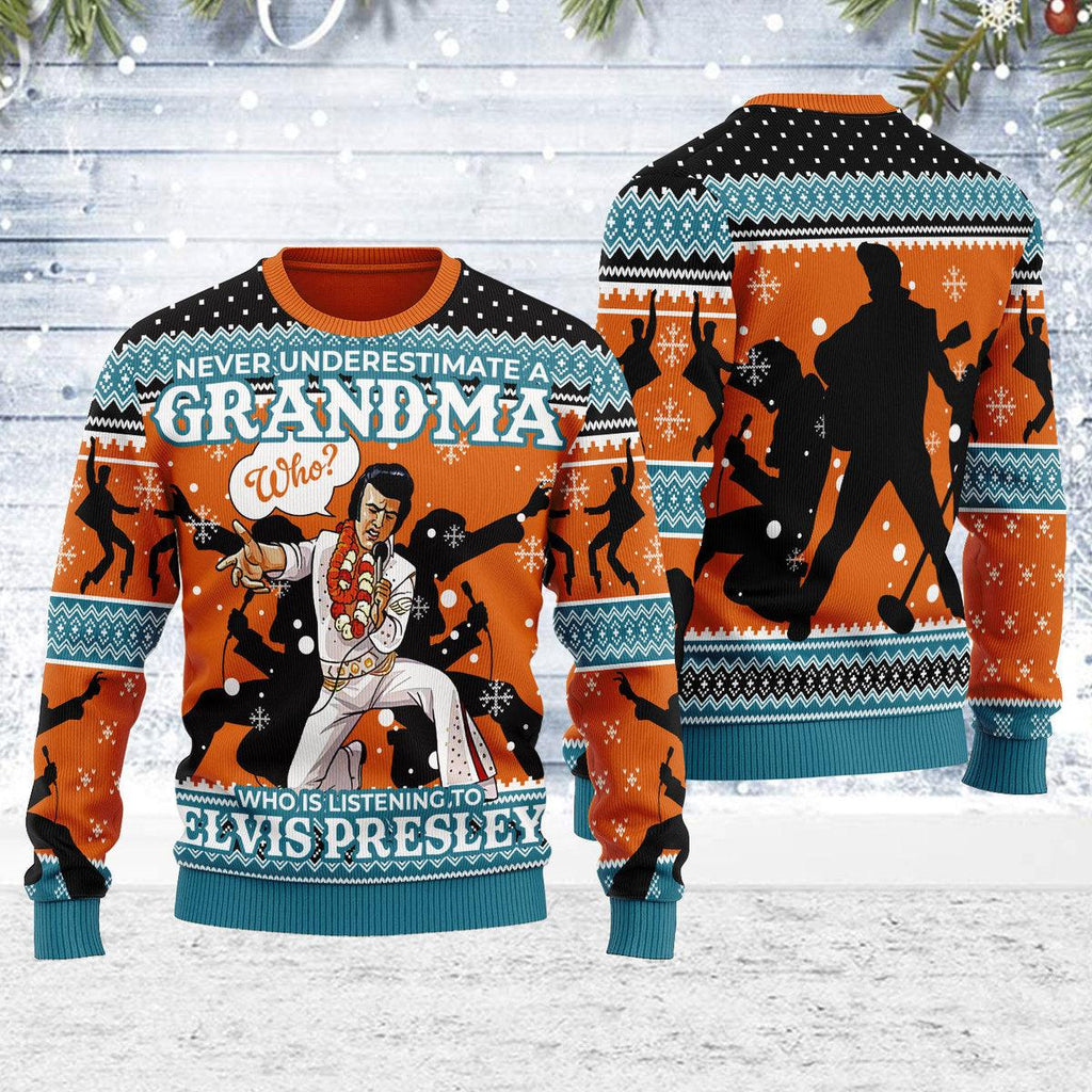 Oodiegang Who is Listening to Elvis Christmas Ugly Sweater - Oodiegang.com