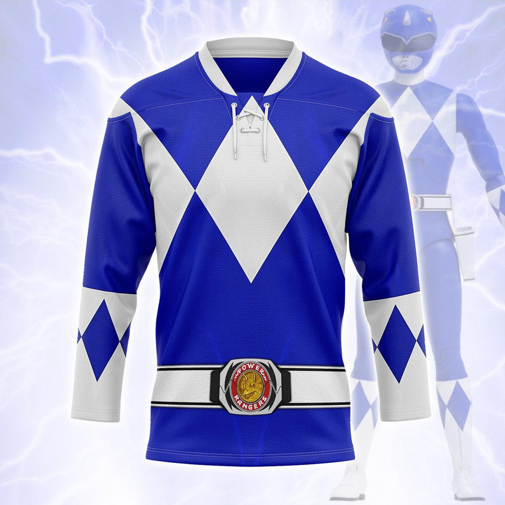 Blue Ranger Mighty Morphin Hockey Jersey - OodieGang.com