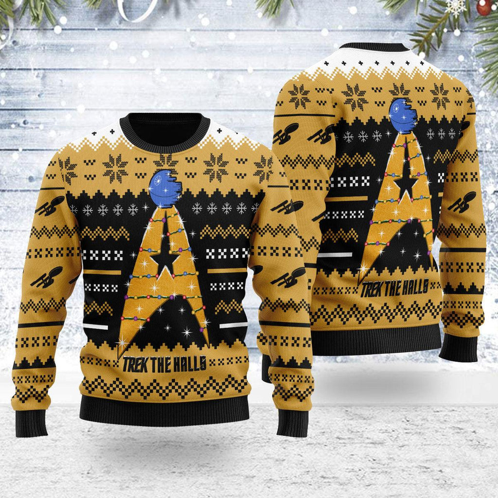 Christmas Sweater Star Trek The Halls Orange - OodieGang.com