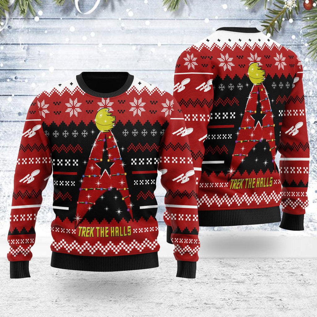 Christmas Sweater Star Trek The Halls Red - OodieGang.com