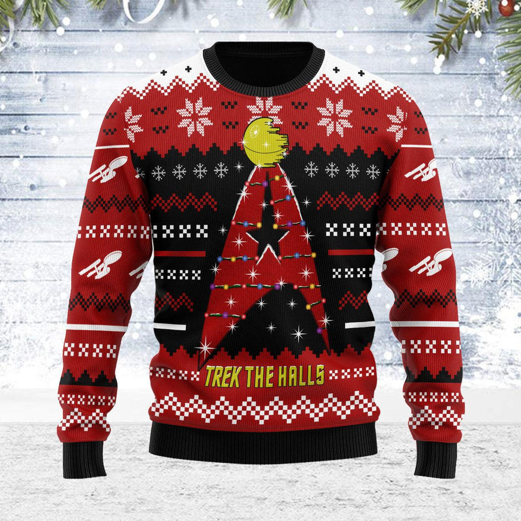 Christmas Sweater Star Trek The Halls Red - OodieGang.com