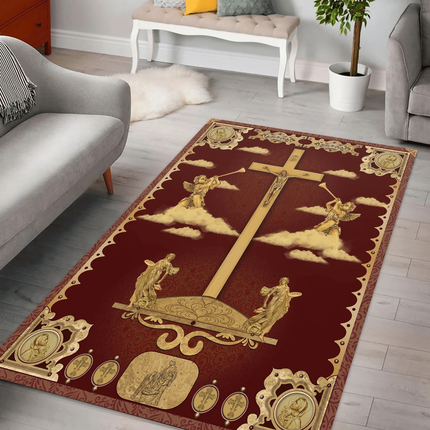 Crucifix of Jesus and The Angels Rug – makerhuman.com