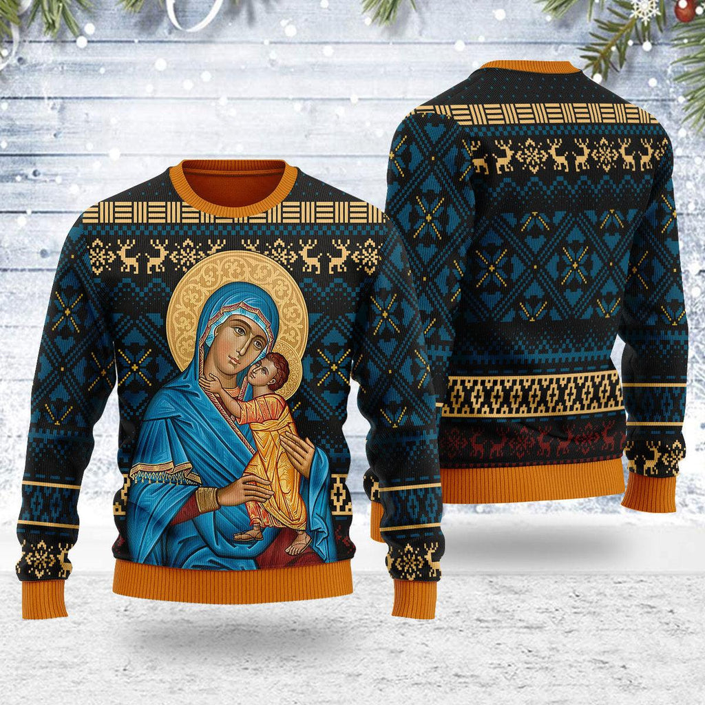 OodieGang Blue Madonna Virgin Mary Christmas Sweater - OodieGang.com