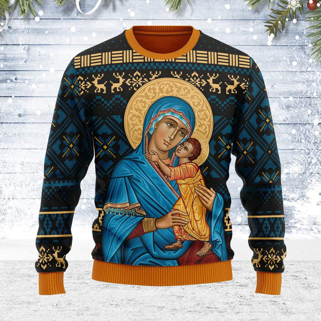 OodieGang Blue Madonna Virgin Mary Christmas Sweater - OodieGang.com