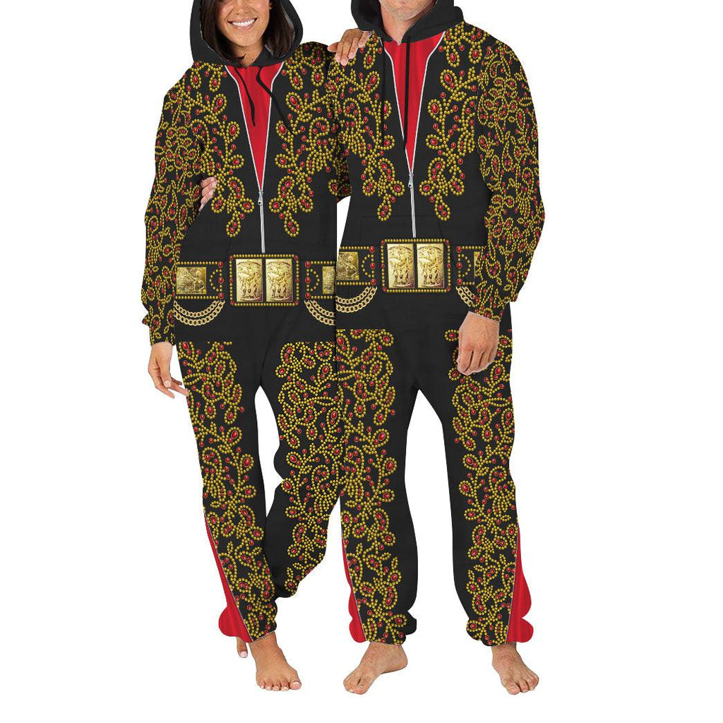 OodieGang Elvis Spanish Flower - Black With Red Stones jumpsuit Costume - OodieGang.com