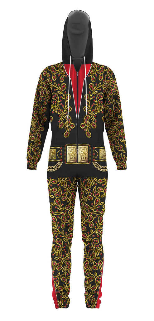 OodieGang Elvis Spanish Flower - Black With Red Stones jumpsuit Costume - OodieGang.com