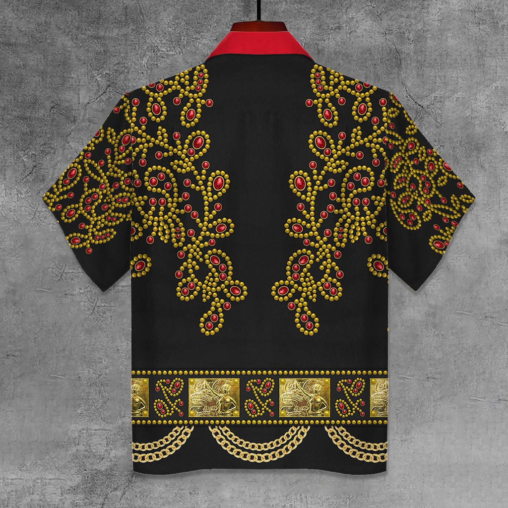 OodieGang Elvis Spanish Flower - Black With Red Stones Unisex Hawaii Shirt - OodieGang.com