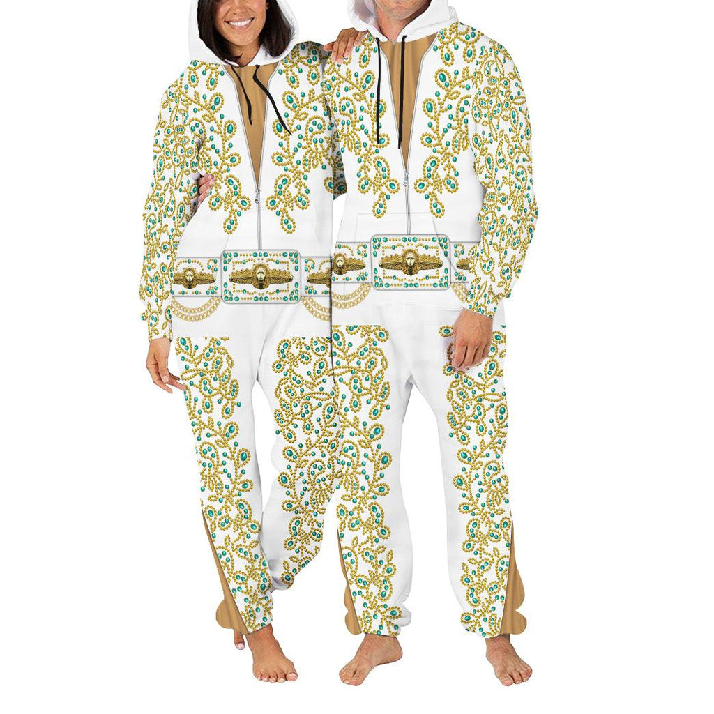 OodieGang Elvis Spanish Flower - White With Green Stones jumpsuit Costume - OodieGang.com