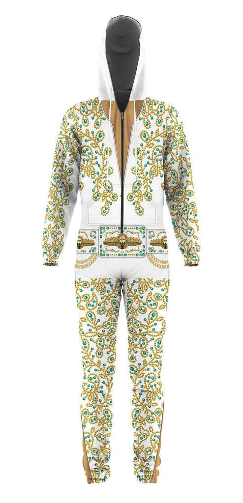 OodieGang Elvis Spanish Flower - White With Green Stones jumpsuit Costume - OodieGang.com