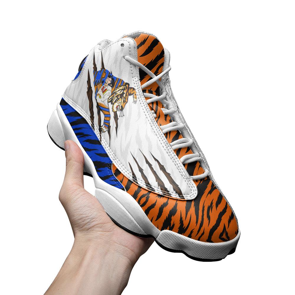 OodieGang Elvis Tiger Art Unisex AJ13 Shoes White - OodieGang.com