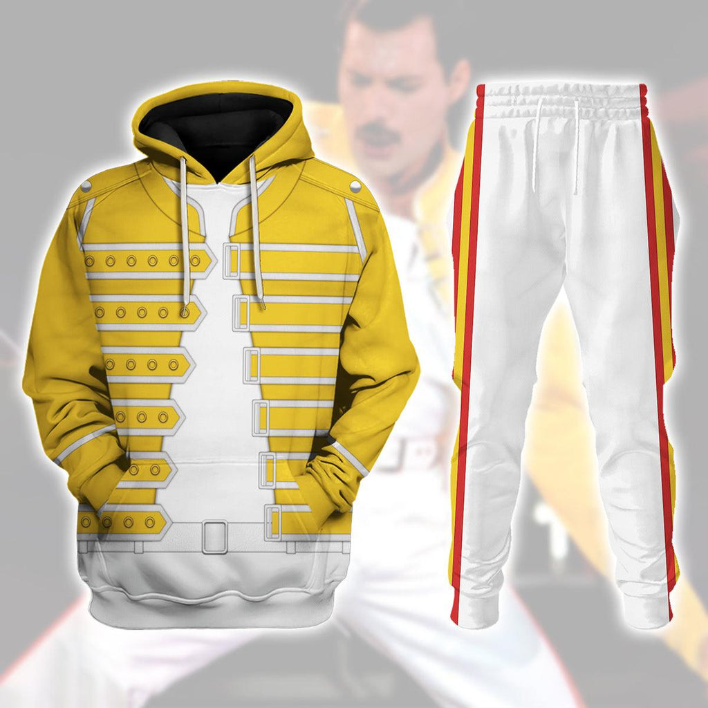 Oodiegang Freddie Mercury Costume Wembley Yellow Hoodie Sweatshirt T-Shirt Tracksuit - Oodiegang.com