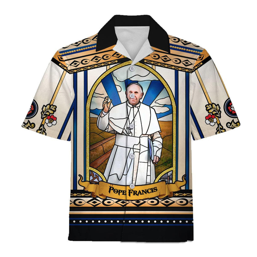 OodieGang Hawaiian Shirt Pope Francis Stained Glass 3D Apparel - OodieGang.com