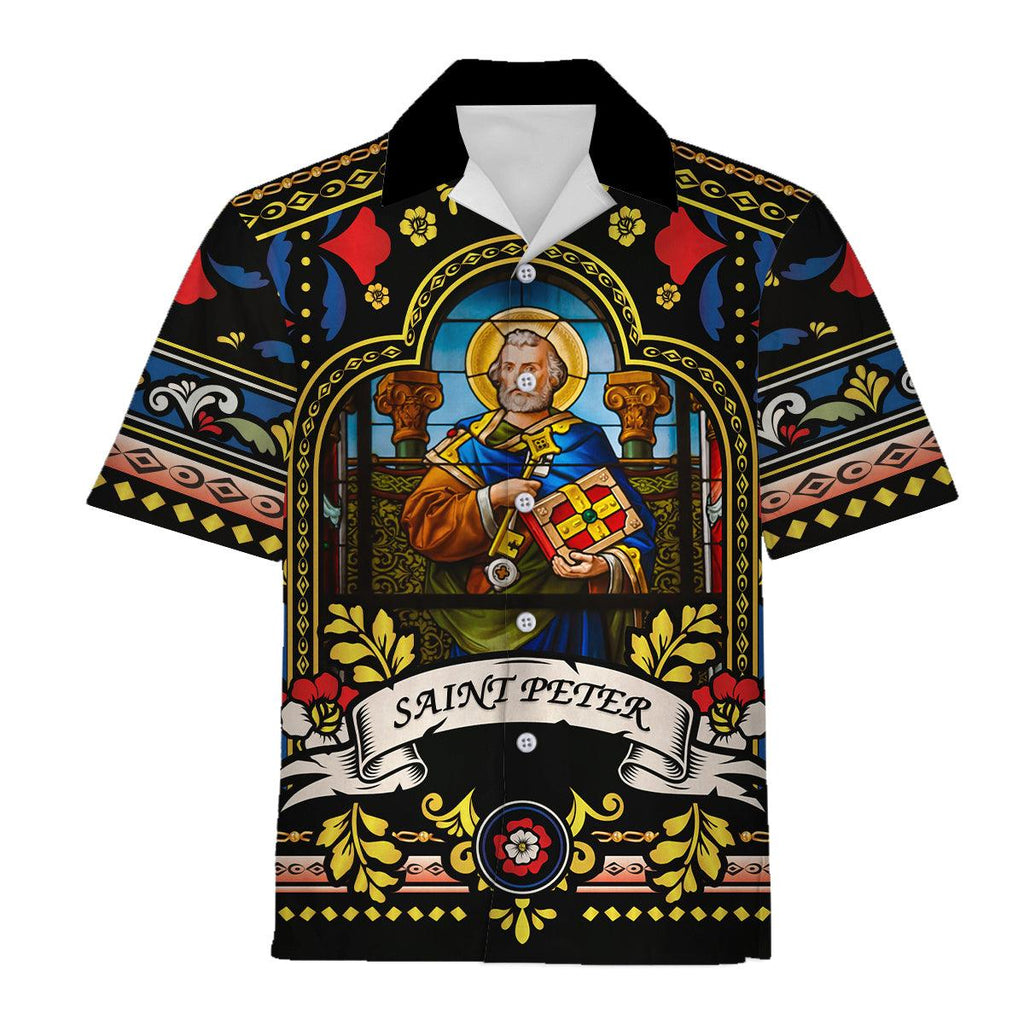 OodieGang Hawaiian Shirt Pope St Peter Stained Glass 3D Apparel - OodieGang.com