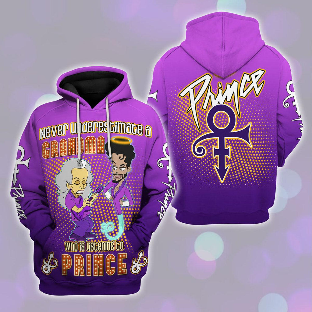 CustomsPig Never Underestimate A Grandma Who IS Listening to Prince Unisex Pullover Hoodie, Sweatshirt, T-Shirt - CustomsPig.com