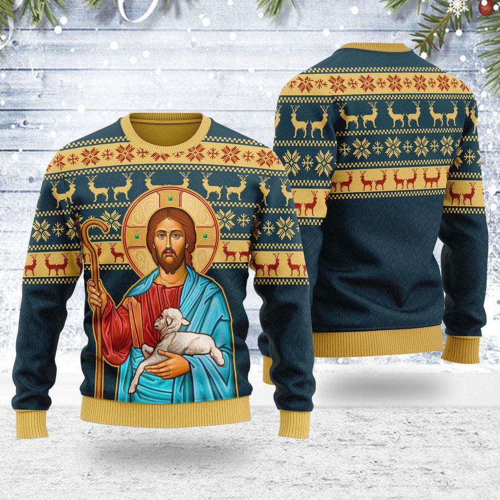 OodieGang The Good Shepherd Artwork Christmas Sweater - OodieGang.com