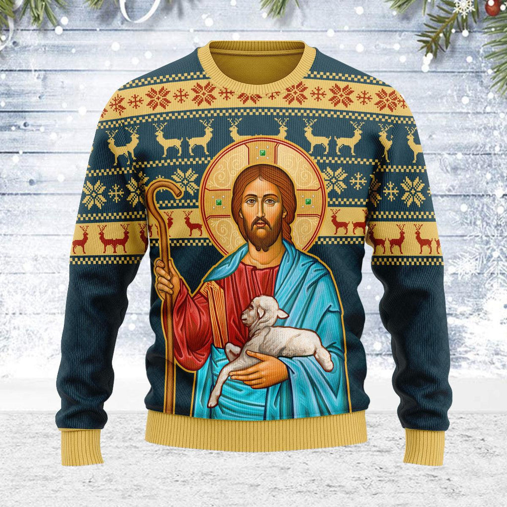 OodieGang The Good Shepherd Artwork Christmas Sweater - OodieGang.com