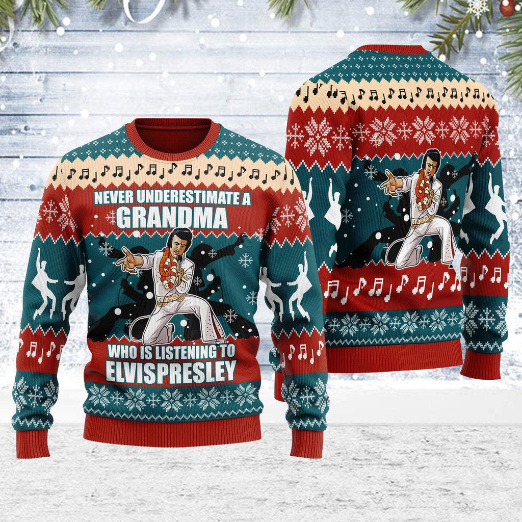 Oodiegang Who is Listening to Elvis Christmas Ugly Sweater - Oodiegang.com