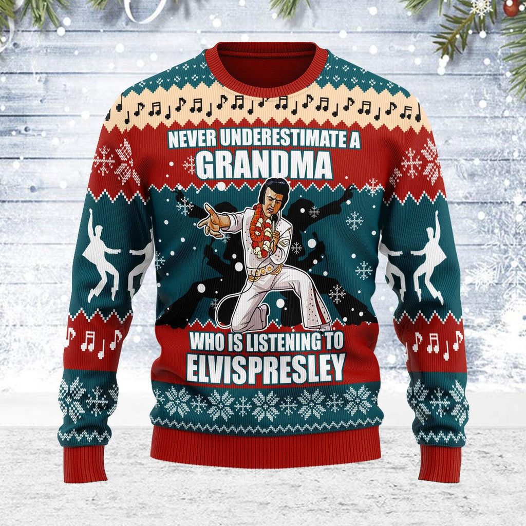 Oodiegang Who is Listening to Elvis Christmas Ugly Sweater - Oodiegang.com