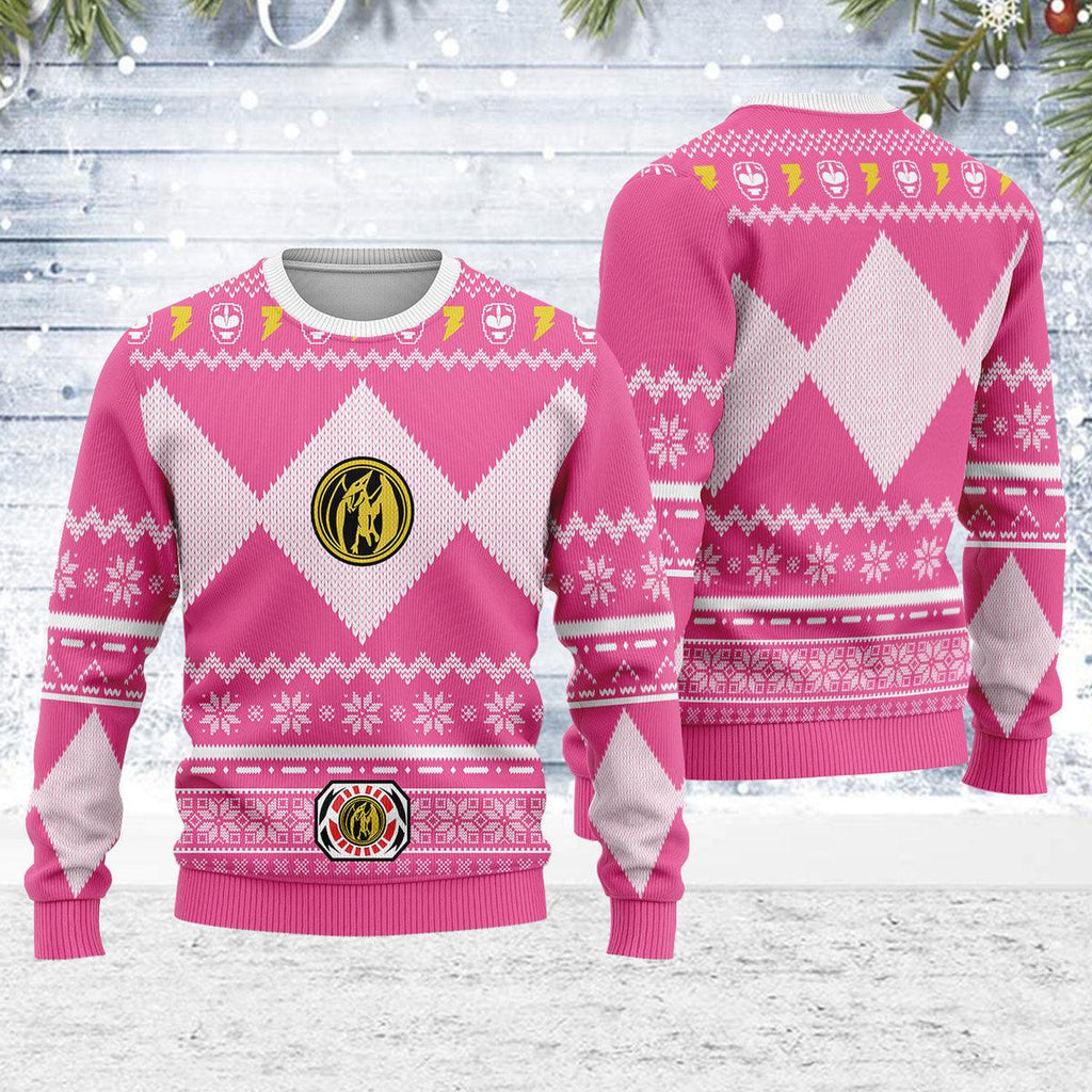 Merry Christmas OodieGang Unisex Christmas Sweater Pink Power Ranger 3D Apparel - OodieGang.com