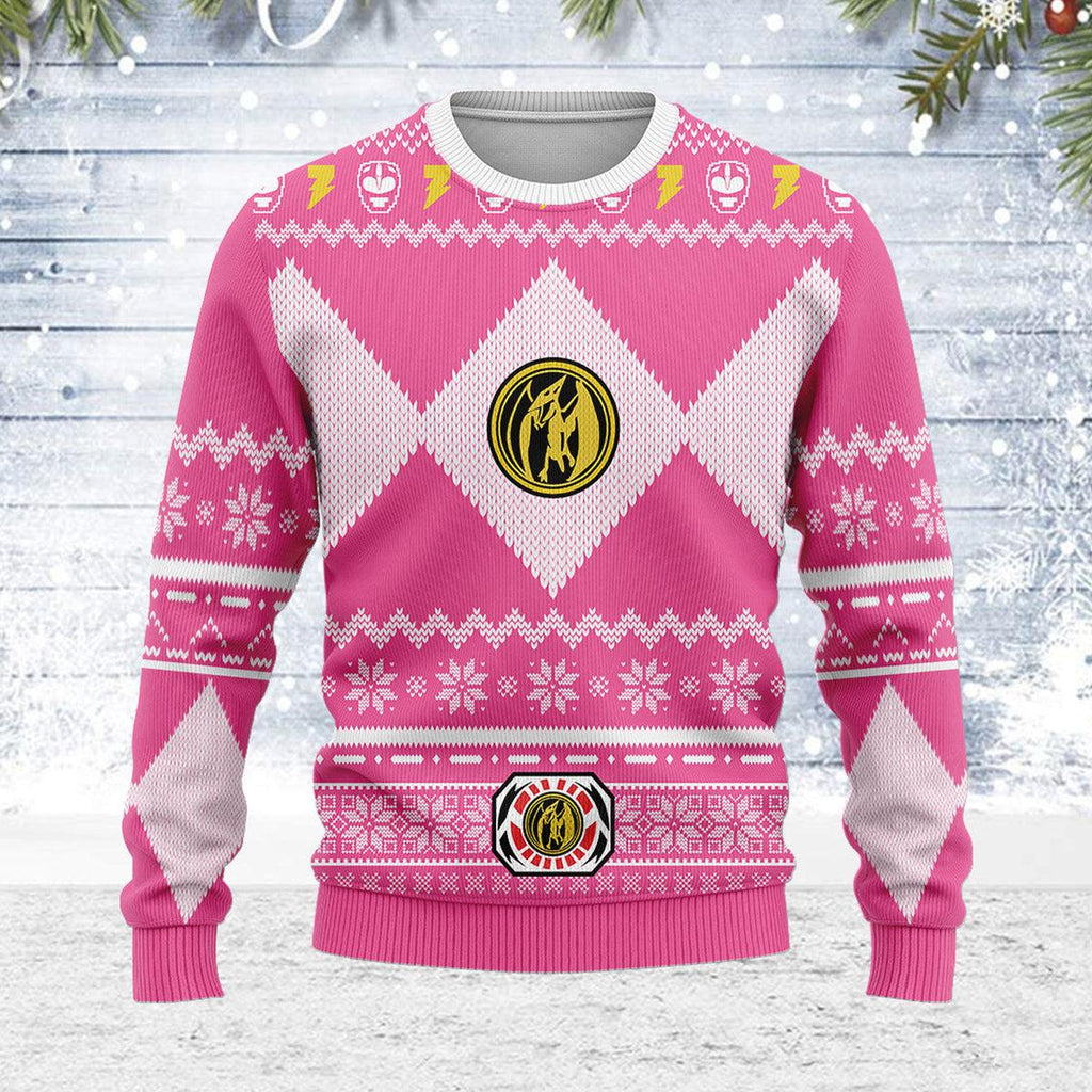 Merry Christmas OodieGang Unisex Christmas Sweater Pink Power Ranger 3D Apparel - OodieGang.com