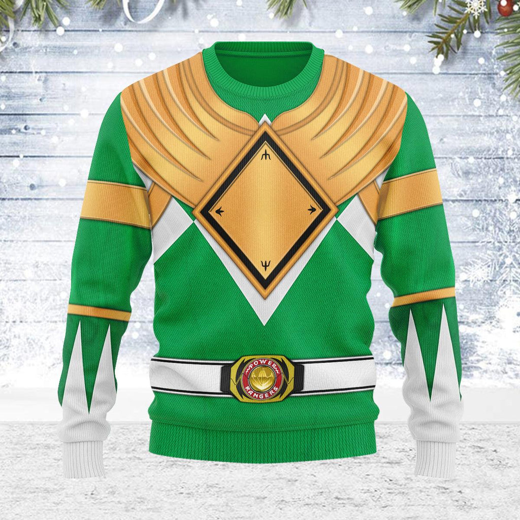 Merry Christmas Green Ranger Dragon Shield MM Unisex Wool Sweater - OodieGang.com