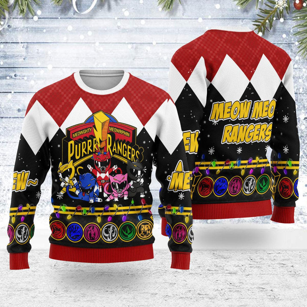 Merry Christmas Meowghty Meowrphin Purrr Rangers Unisex Wool Sweater - OodieGang.com