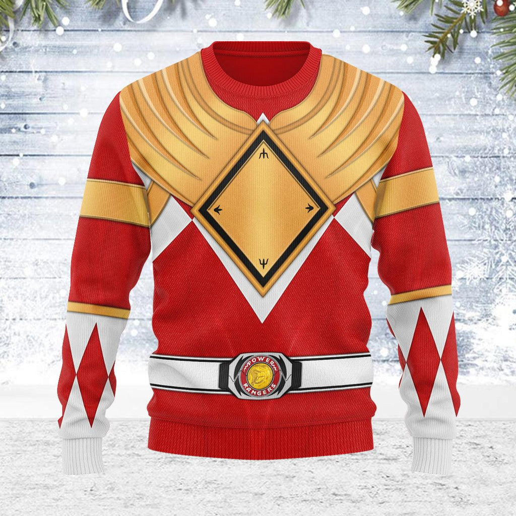 Merry Christmas Red Ranger Dragon Shield MM Unisex Wool Sweater - OodieGang.com