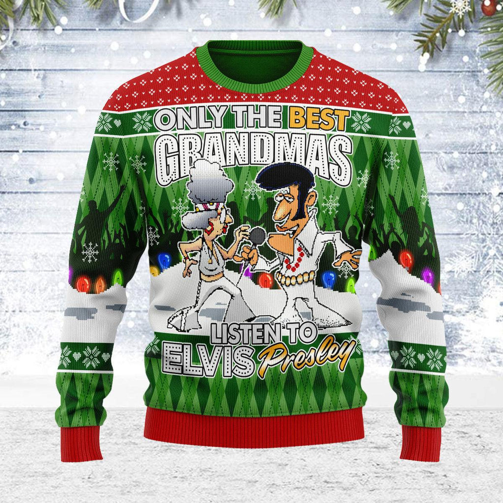 Only the Best Grandmas Listen to Elvis Christmas Ugly Sweater - Oodiegang.com