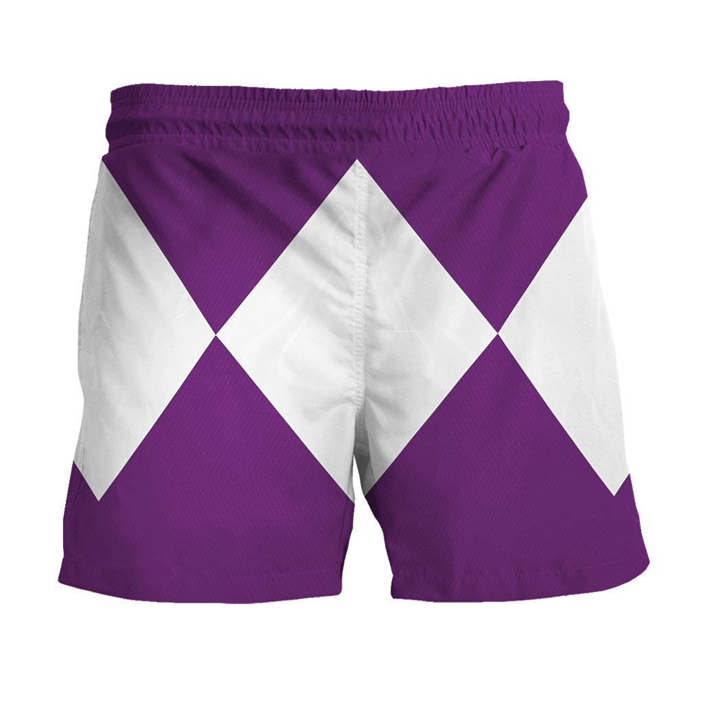 Purple Ranger Mighty Morphin Hawaiian Shirt Beach Shorts - OodieGang.com