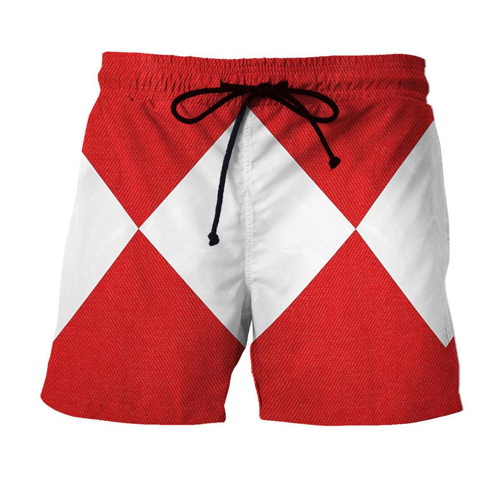 Red Ranger Mighty Morphin Hawaiian Shirt Beach Shorts - OodieGang.com