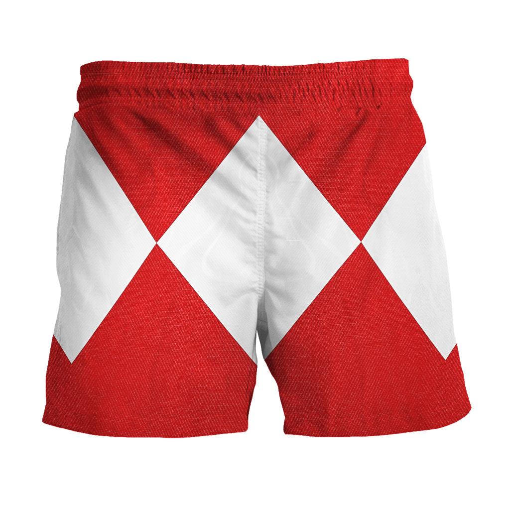 Red Ranger Mighty Morphin Hawaiian Shirt Beach Shorts - OodieGang.com