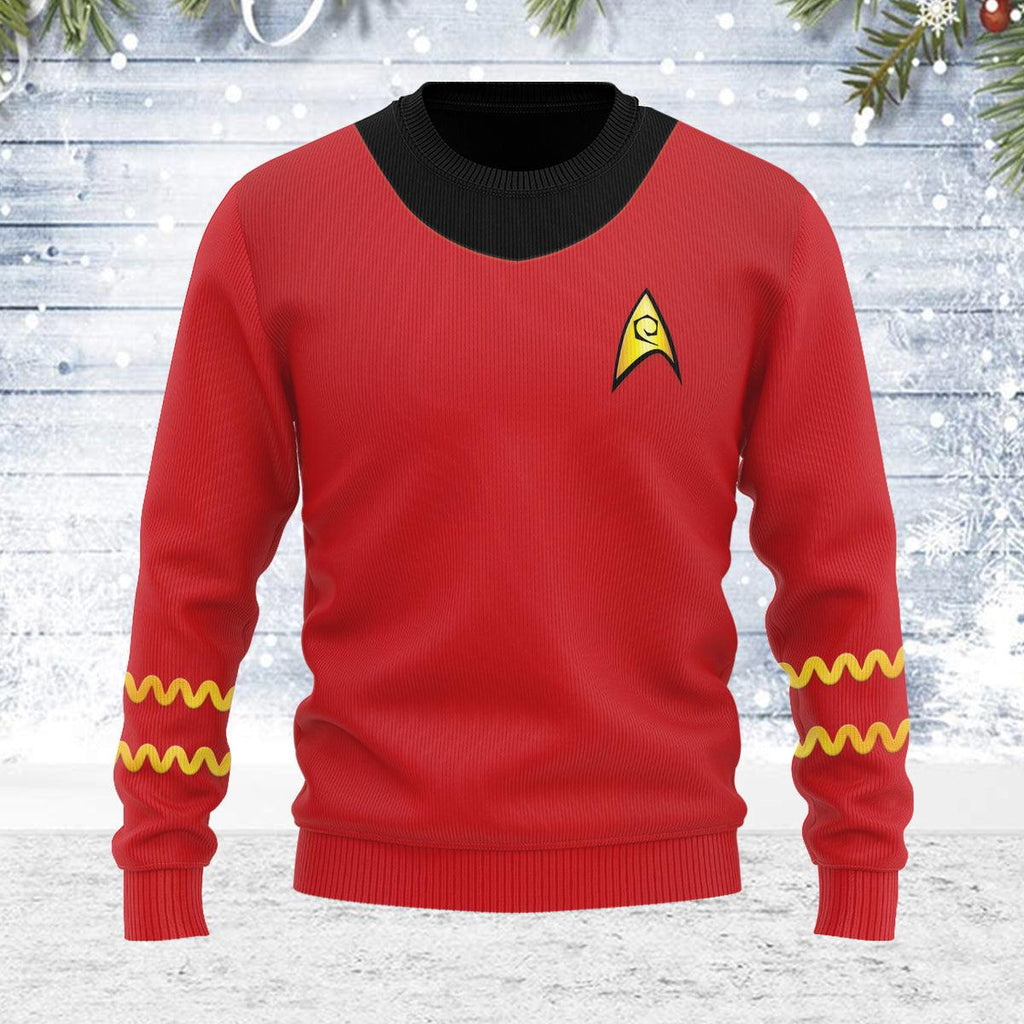 The Original Series Scott Red Uniform Themed Costume Christmas Wool Sweater - OodieGang.com