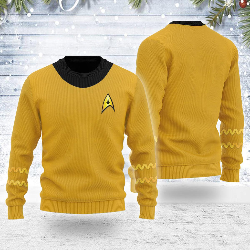 The Original Series Spock Yellow Uniform Themed Costume Christmas Wool Sweater - OodieGang.com