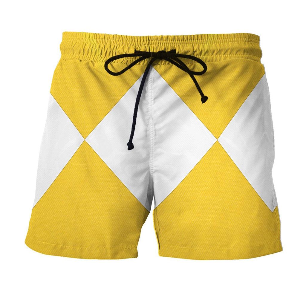 Yellow Ranger Mighty Morphin Hawaiian Shirt Beach Shorts - OodieGang.com