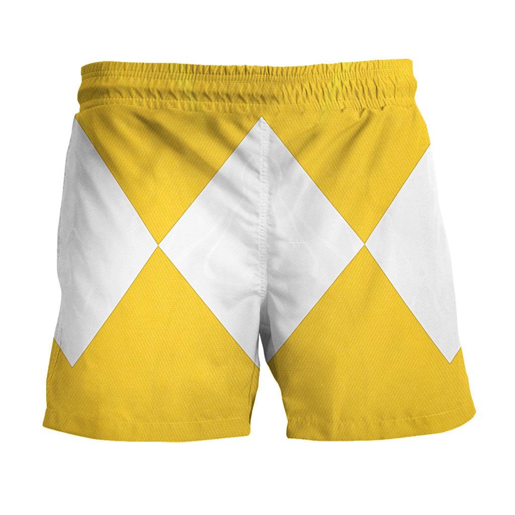 Yellow Ranger Mighty Morphin Hawaiian Shirt Beach Shorts - OodieGang.com